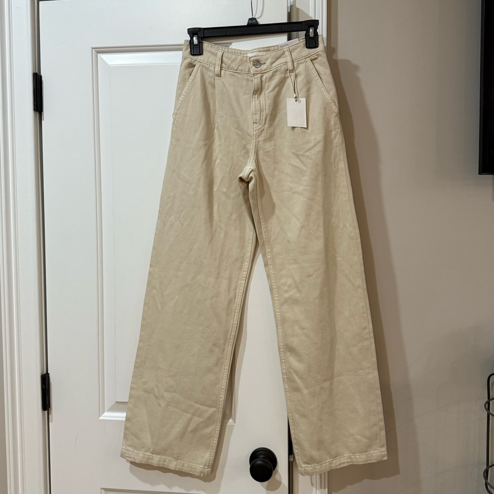 Mango MNG Straight Light Beige Pleated Jeans Size US 1